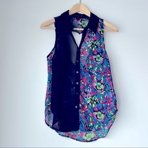 Colorful Sleeveless Blouse with Heart open Back